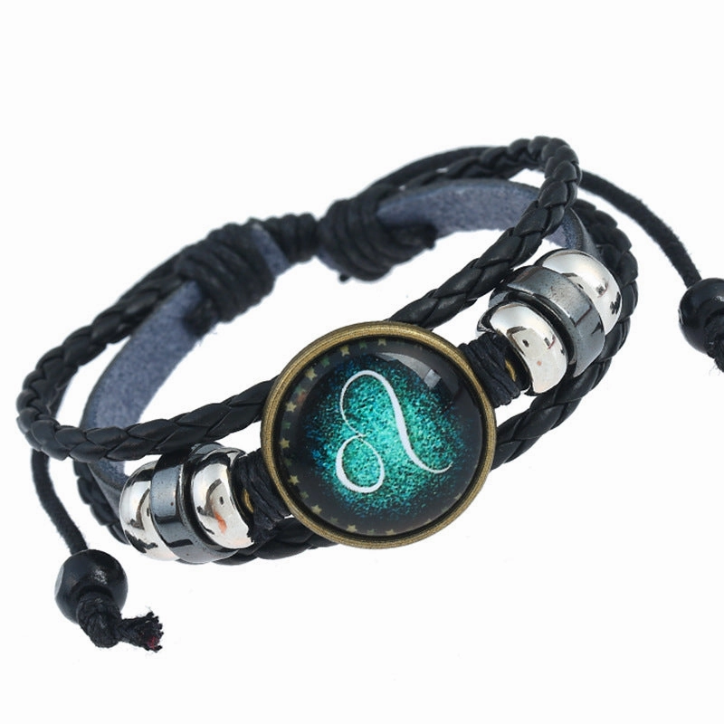 Wholesale Zodiac Sign Handwoven Vintage Leather Bracelet